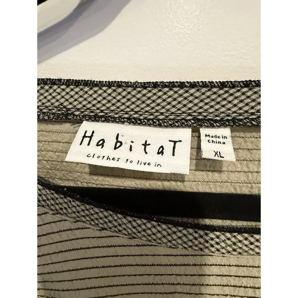 Habitat Tunic Top Green Striped Textured Chopstick Buttons Lagenlook Artsy XL - Picture 5 of 7